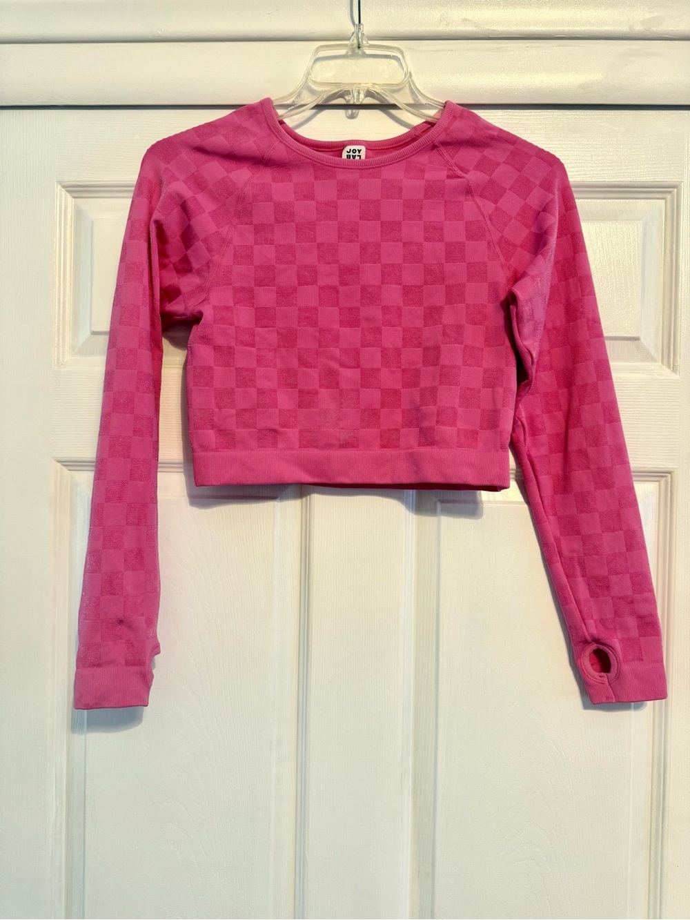 Pink Checkerboard Cropped active top- Joy Lab